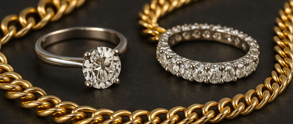 Diamantringe und Goldketten