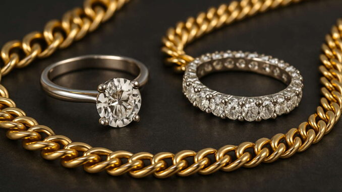 Diamantringe und Goldketten